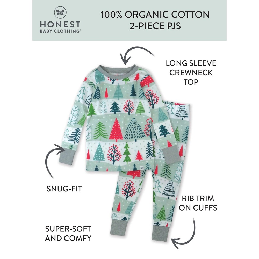 Honest Baby Clothing Organic Cotton Christmas Tree Pajamas Set Size 5T
